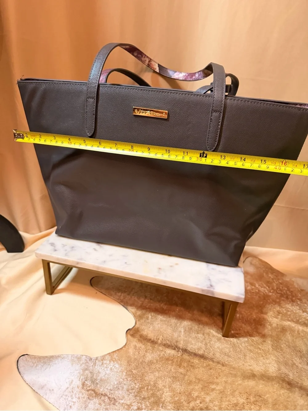 Betsey Johnson grey Tote with Gold Plaque